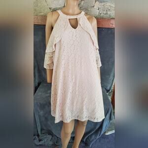 Candies Blush Pink cold shoulder peep F/B heart lace A-line cocktail dress 1X